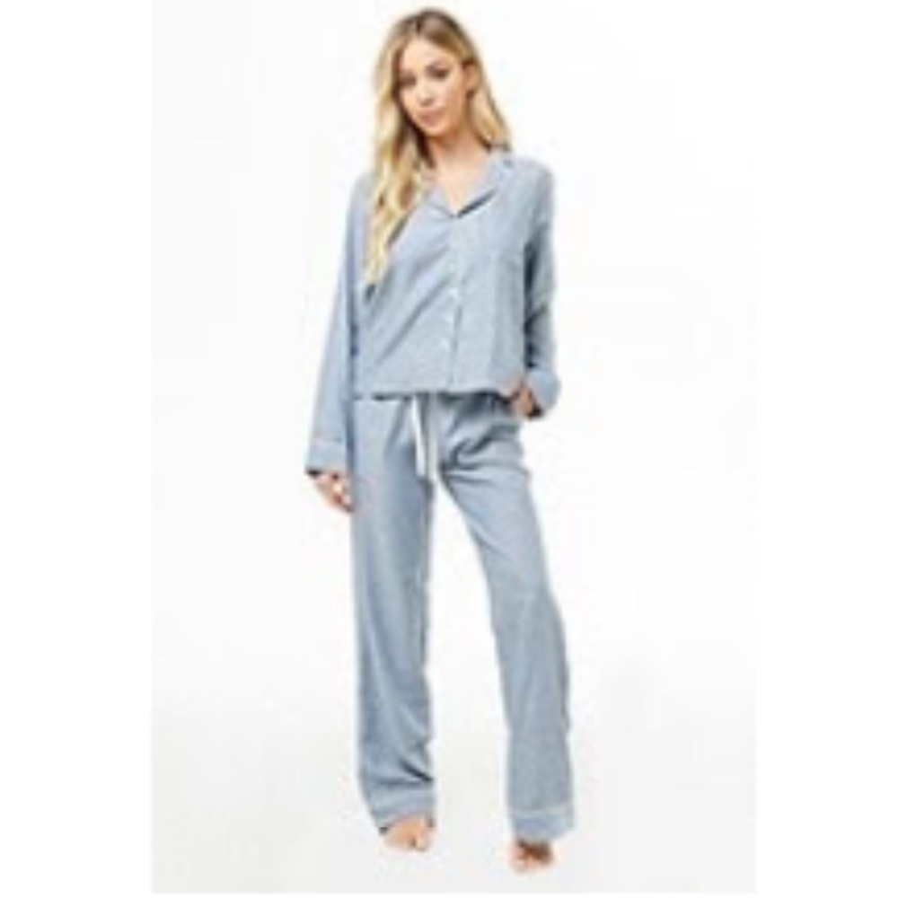Forever 21 Blue with White Pinstripe PJ Set